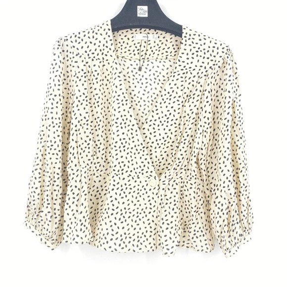 Mango Tops - Mango V Neck Long Sleeve Blouse Black Dot Print Size 4
